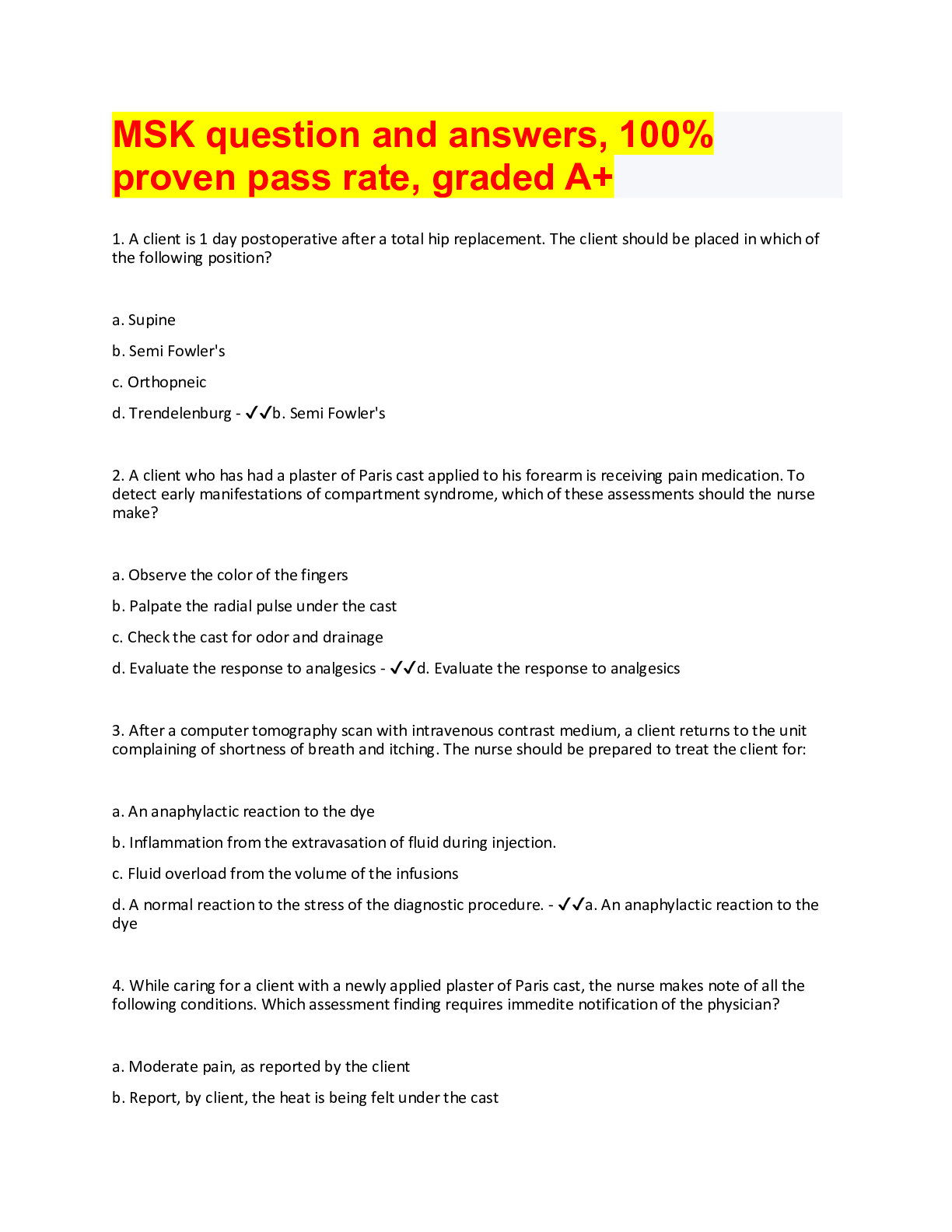 MSK question and answers, 100% proven pass rate, graded A+